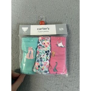 Carters Panties Girls Toddler 2/3T Multicolor 3 Pack Underwear Cats Dinosaurs